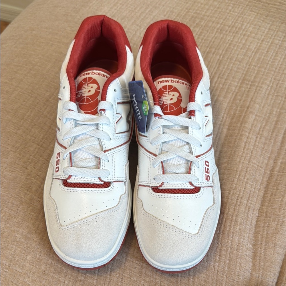 New Balance Men's 550 White and Red Sneakers